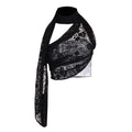 Lace Denim Halter Tube Top with Extra Long Lace Scarf