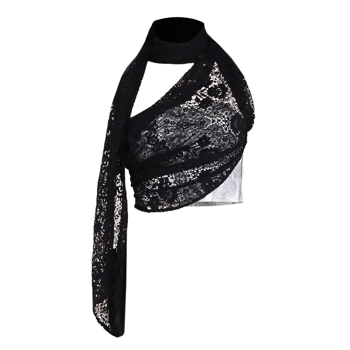 Lace Denim Halter Tube Top with Extra Long Lace Scarf