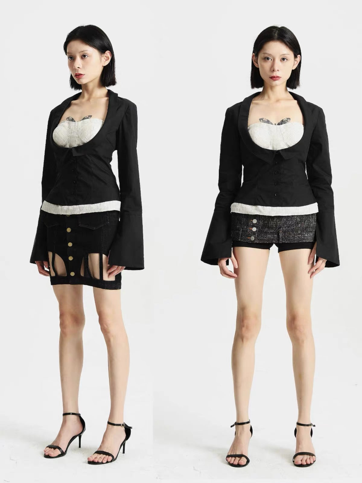Fitted Shirt & Linen Bustier Two Piece Set