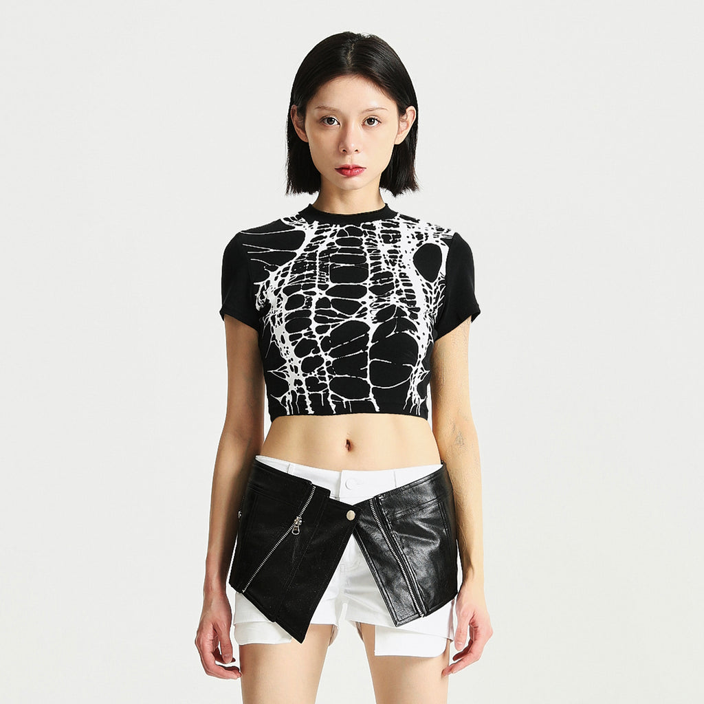 Printed Fitted High Waist Black T-shirt