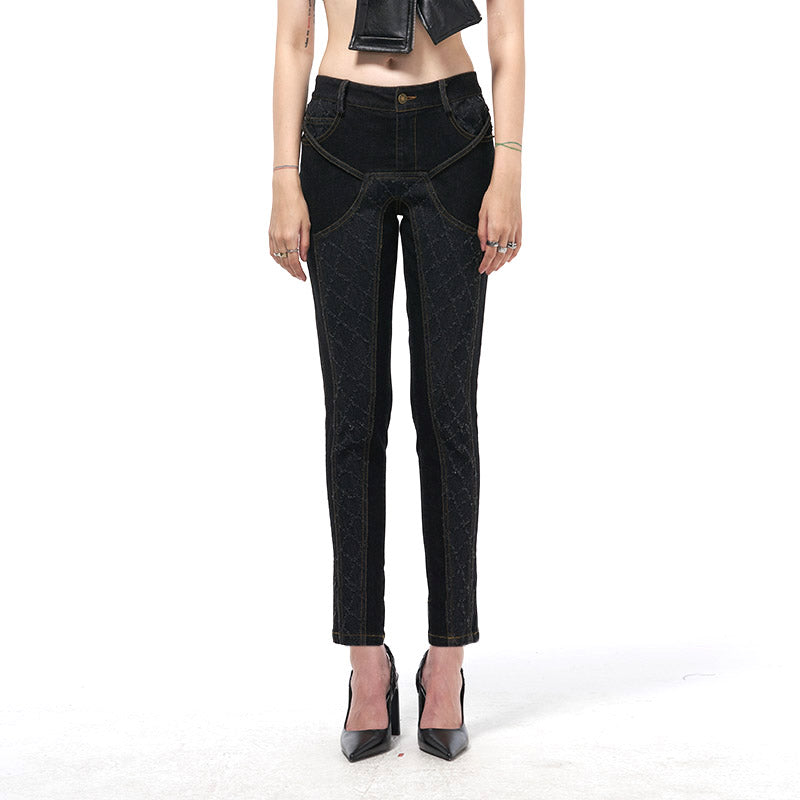 Paneled Denim Tapered Jeans