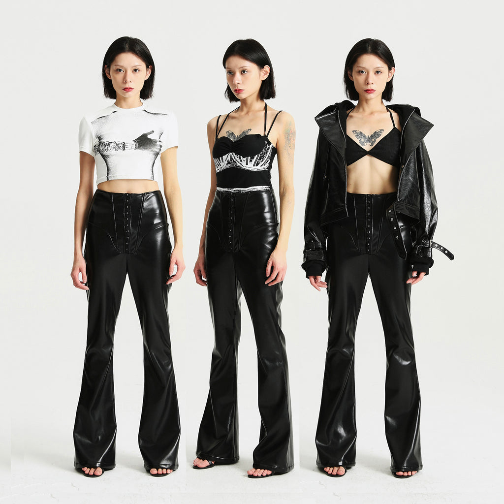 High Waist Boned Stretch Flare Pants