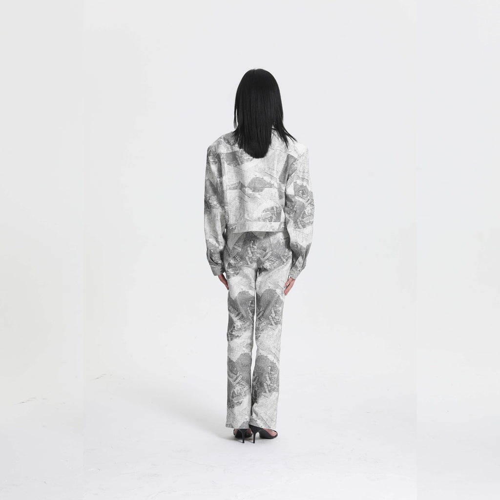 Libasic Unisex Printed Denim Casual Two-Piece Set