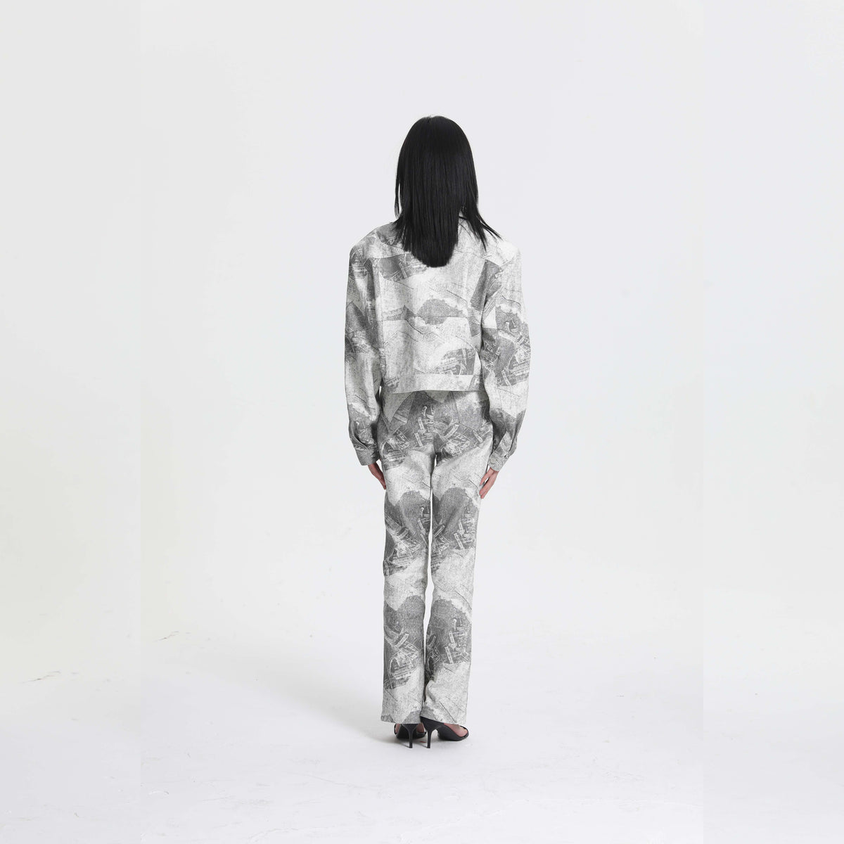 Libasic Unisex Printed Denim Casual Two-Piece Set