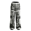 Unisex Mesh Denim Panel Loose Straight Cargo Pants