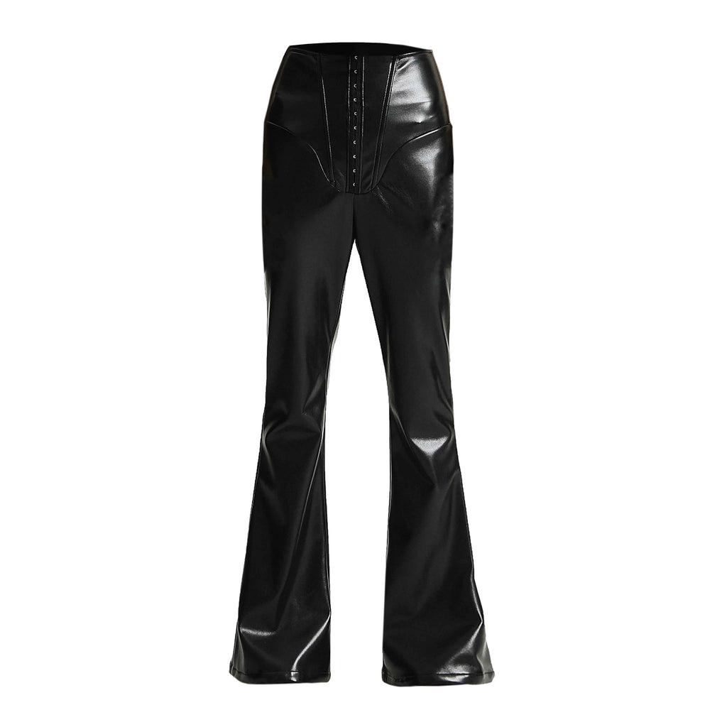 High Waist Boned Stretch Flare Pants