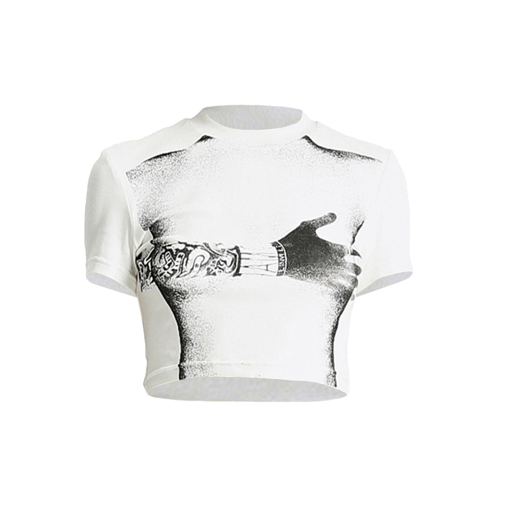 Printed Fitted High Waist White T-shirt