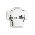 Printed Fitted High Waist White T-shirt