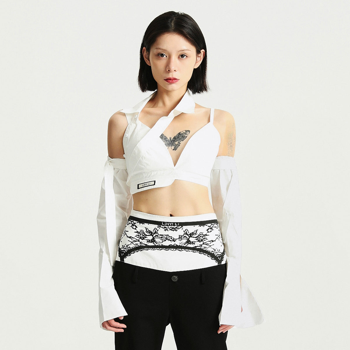 Asymmetric Halter Top with Detachable Long Sleeves
