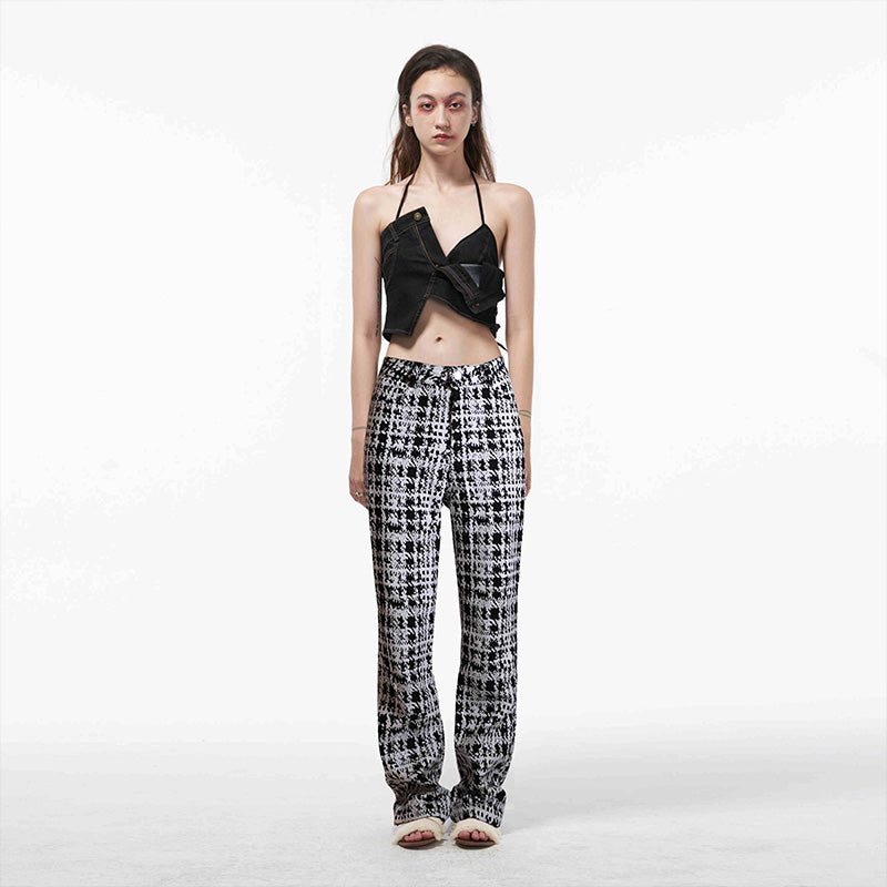Plaid Cotton Wide-Leg Trousers