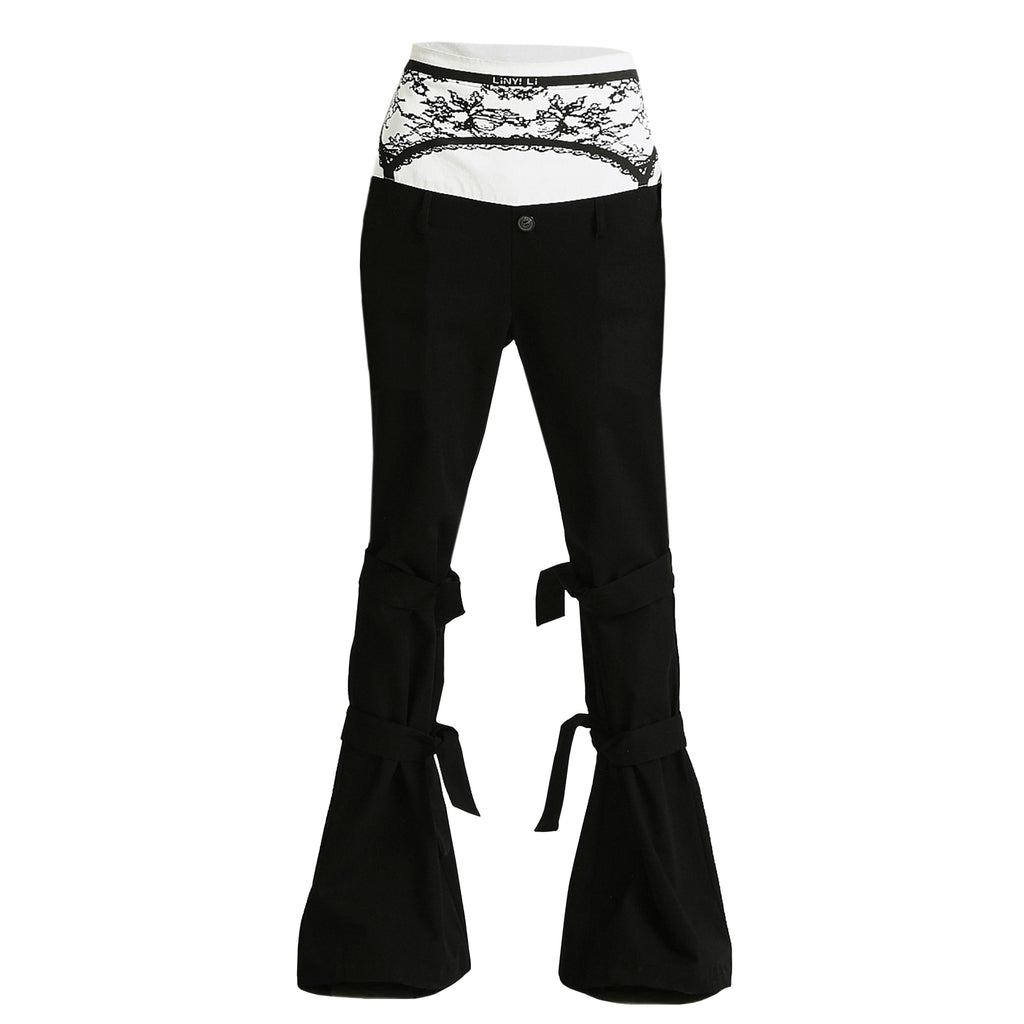 High Waist Printed Tie-Strap Floor Length Flare Pants
