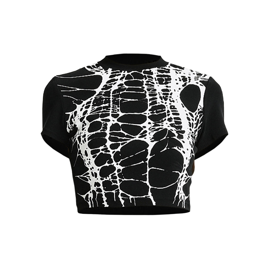 Printed Fitted High Waist Black T-shirt
