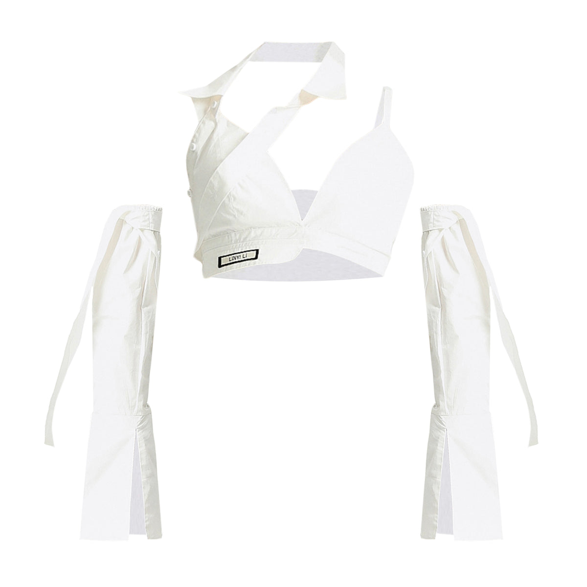 Asymmetric Halter Top with Detachable Long Sleeves