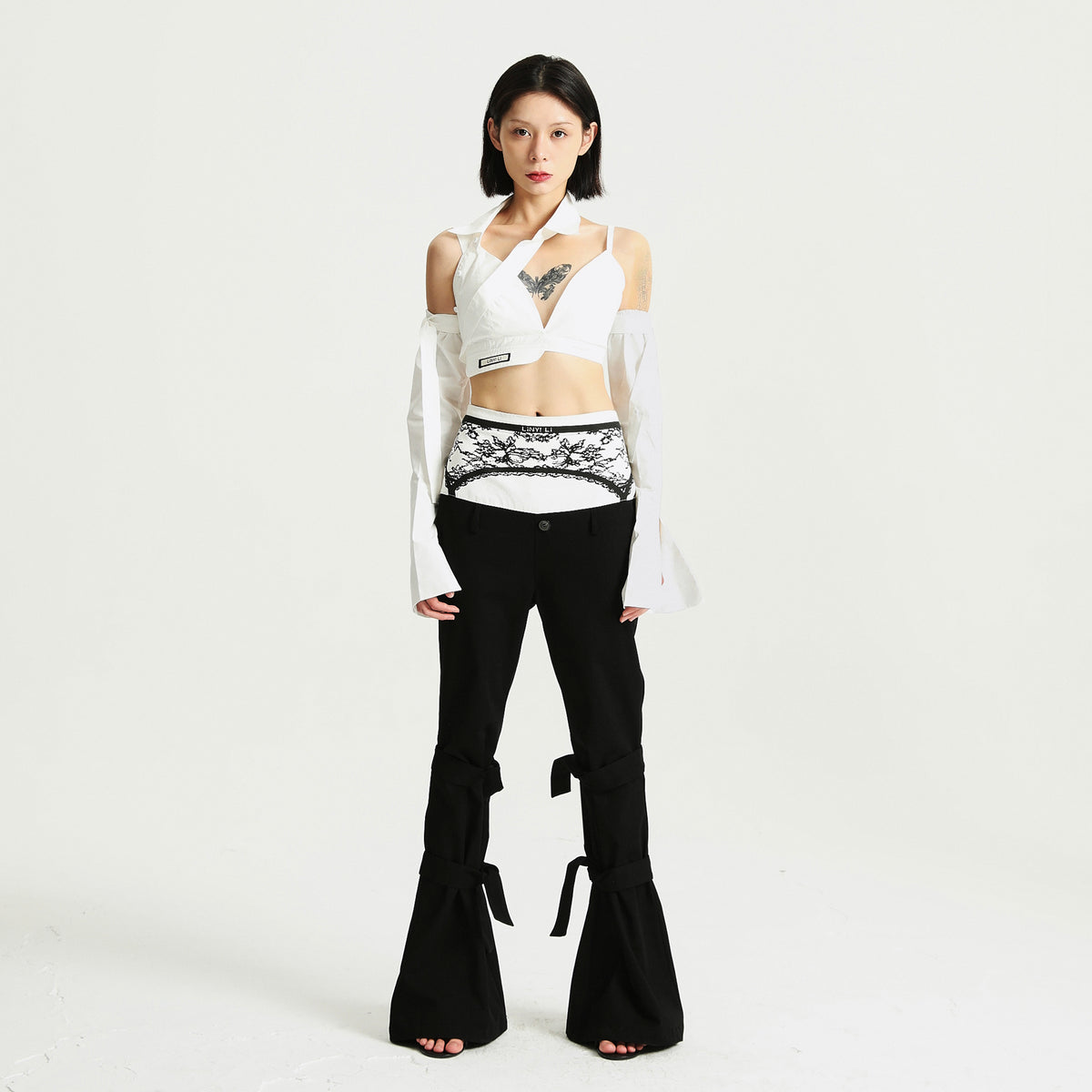 Asymmetric Halter Top with Detachable Long Sleeves