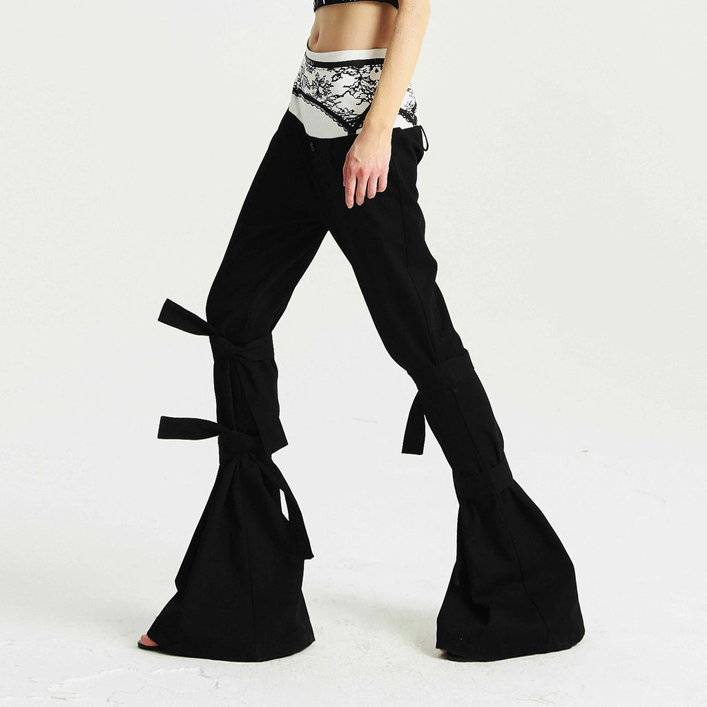 High Waist Printed Tie-Strap Floor Length Flare Pants