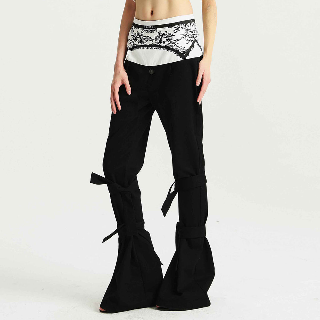 High Waist Printed Tie-Strap Floor Length Flare Pants