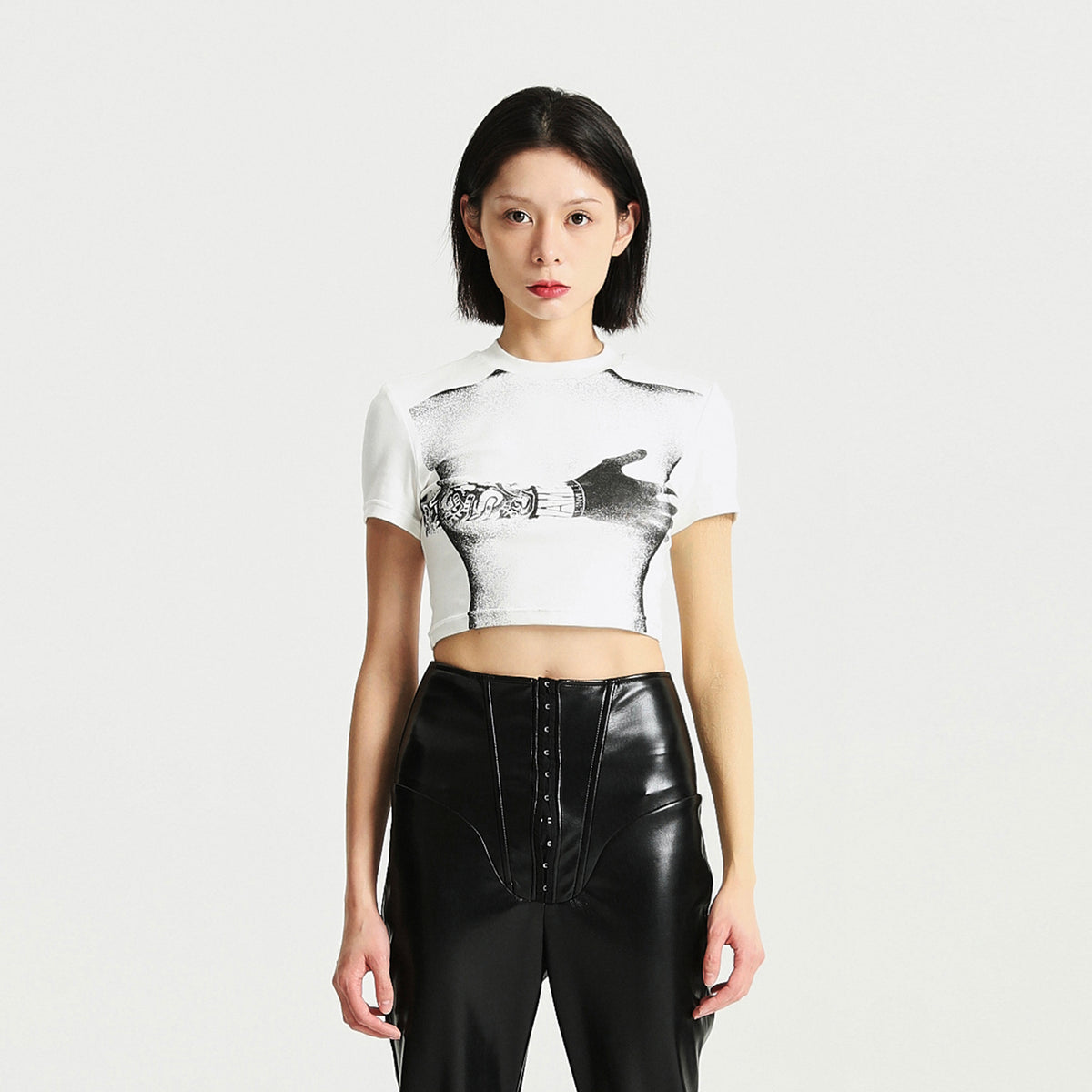 Printed Fitted High Waist White T-shirt