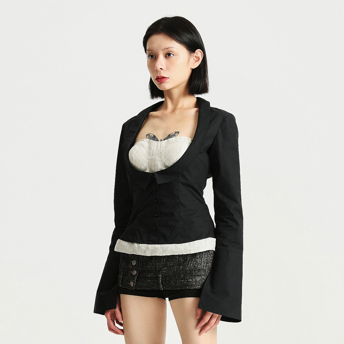 Fitted Shirt & Linen Bustier Two Piece Set