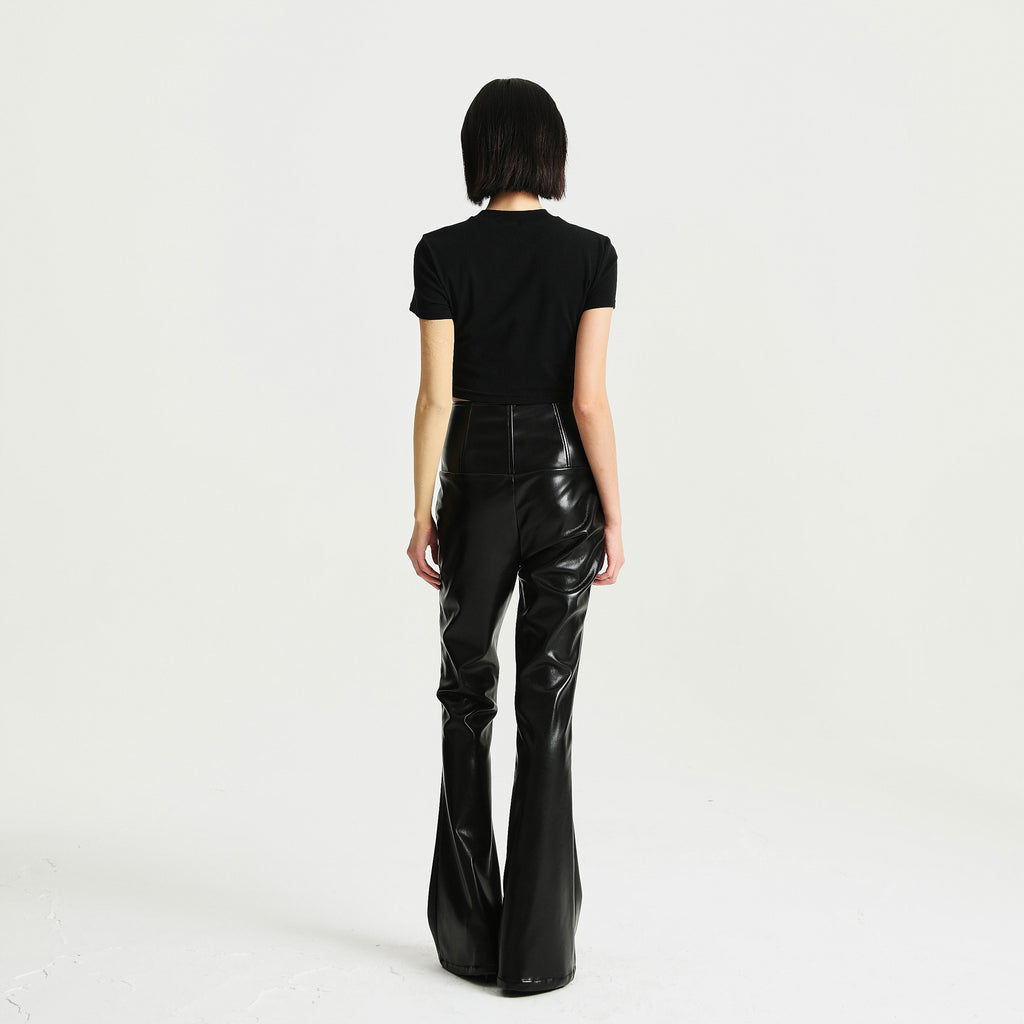 Printed Fitted High Waist Black T-shirt