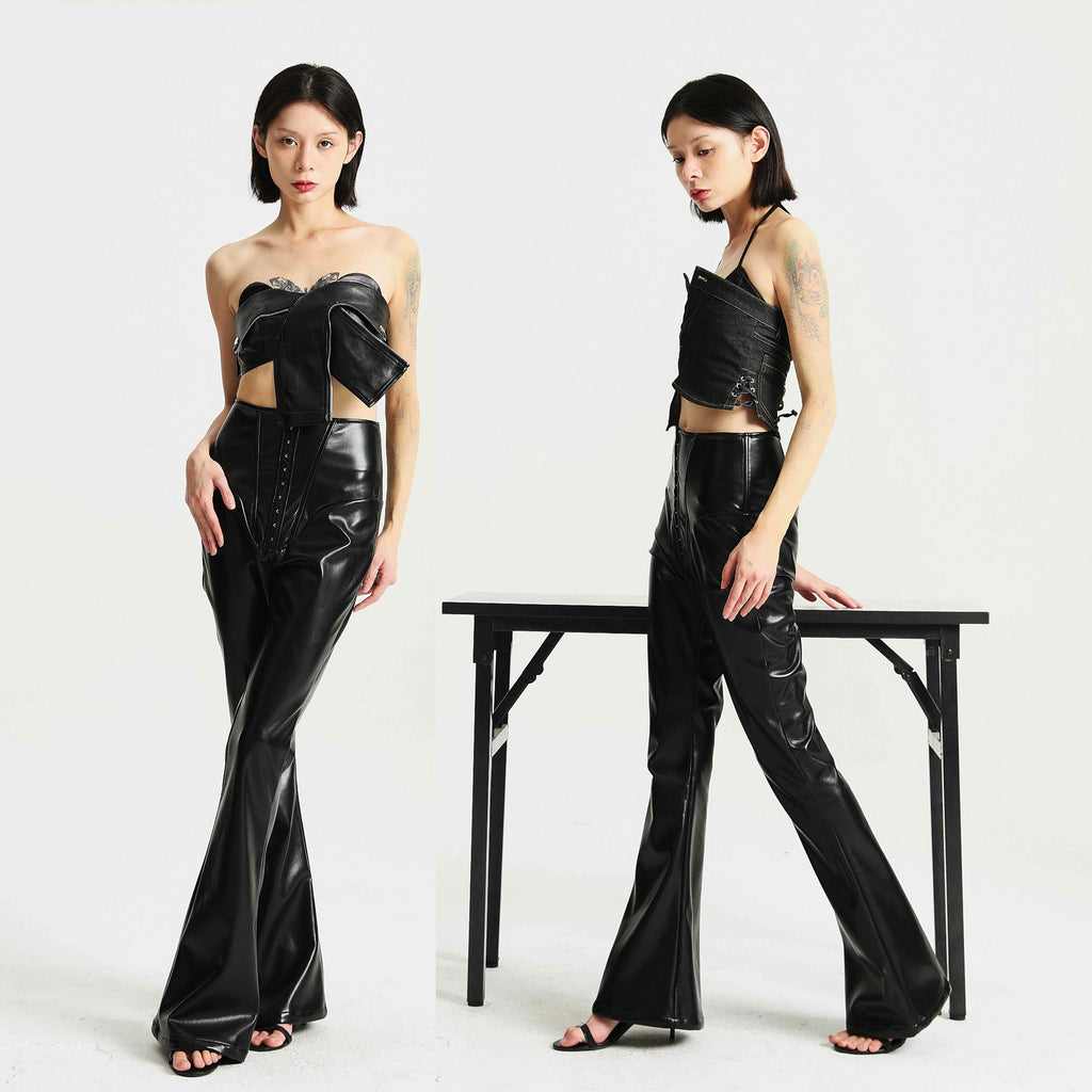 High Waist Boned Stretch Flare Pants