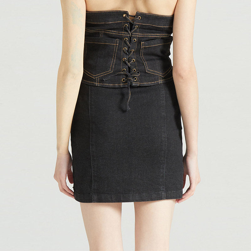 Low Rise Cutout Bodycon Denim Skirt
