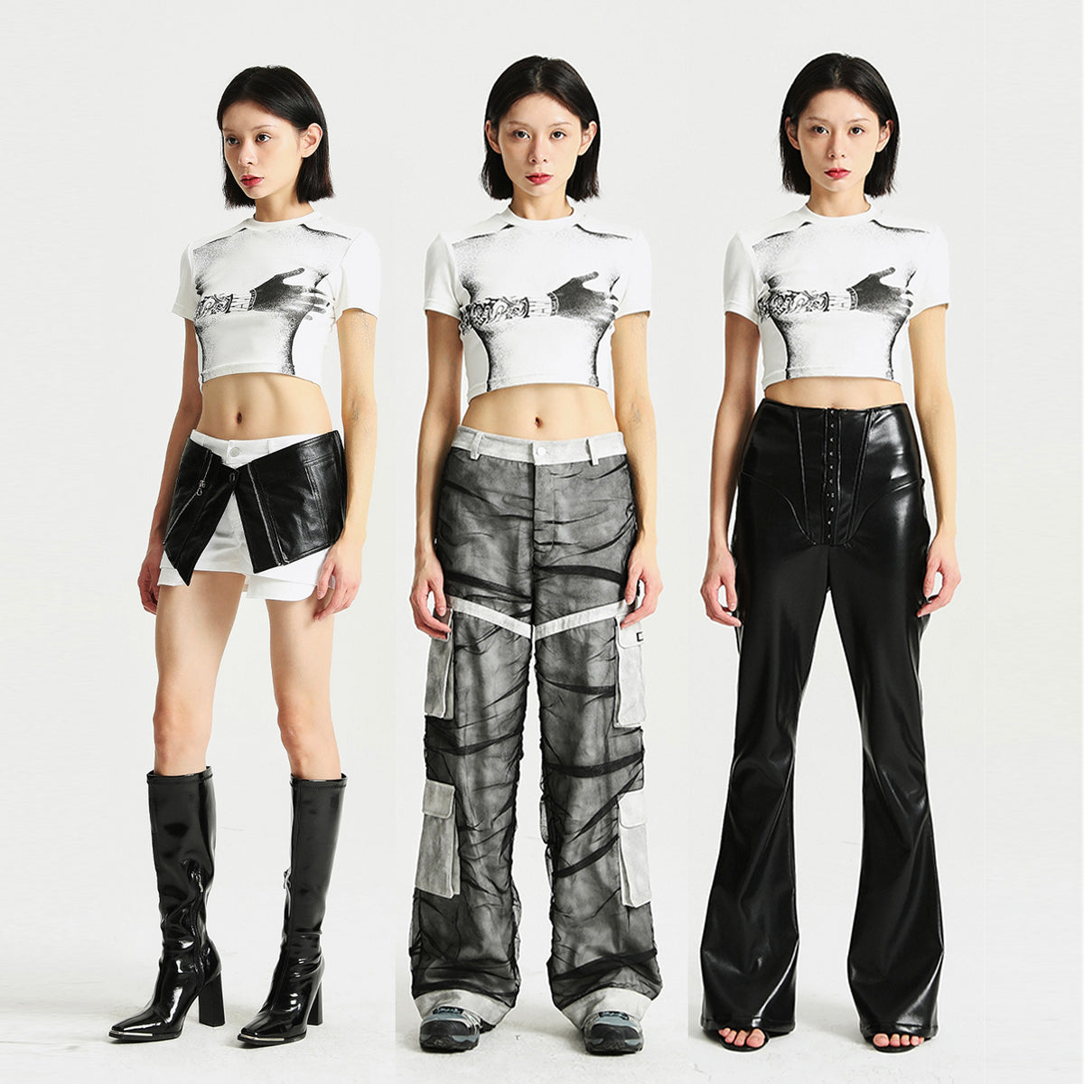 Printed Fitted High Waist White T-shirt