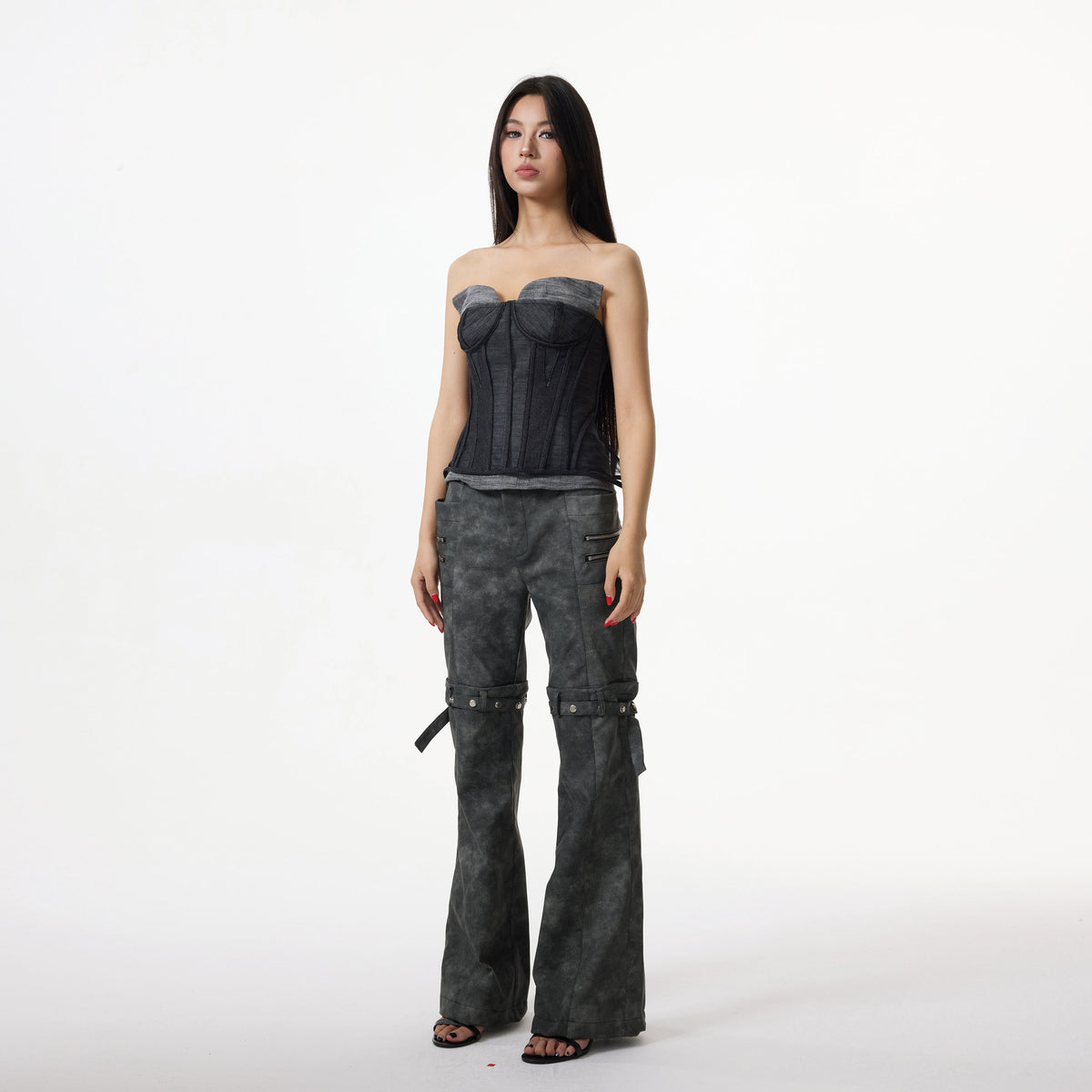 fishbone mesh denim tube top