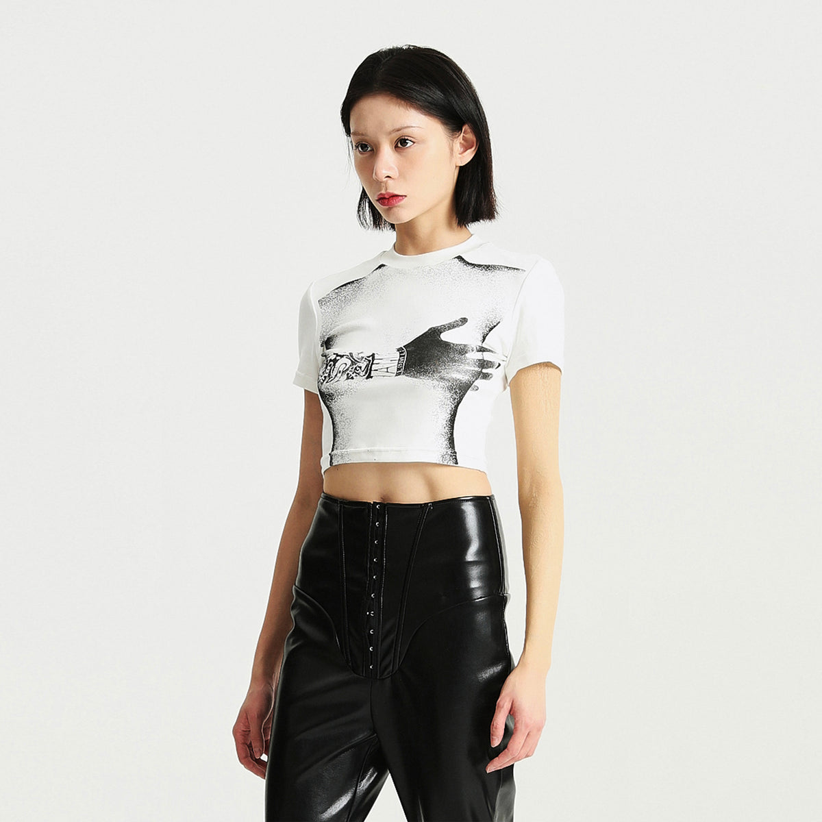 Printed Fitted High Waist White T-shirt