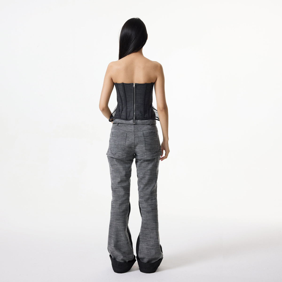 fishbone mesh denim tube top