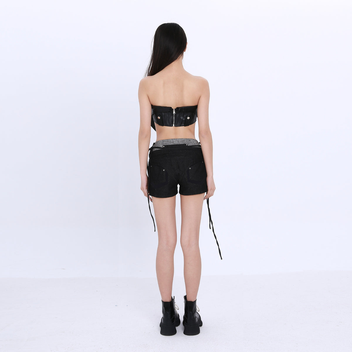 Striped Knit Patchwork Denim Hot Shorts, Two Ways To Wear