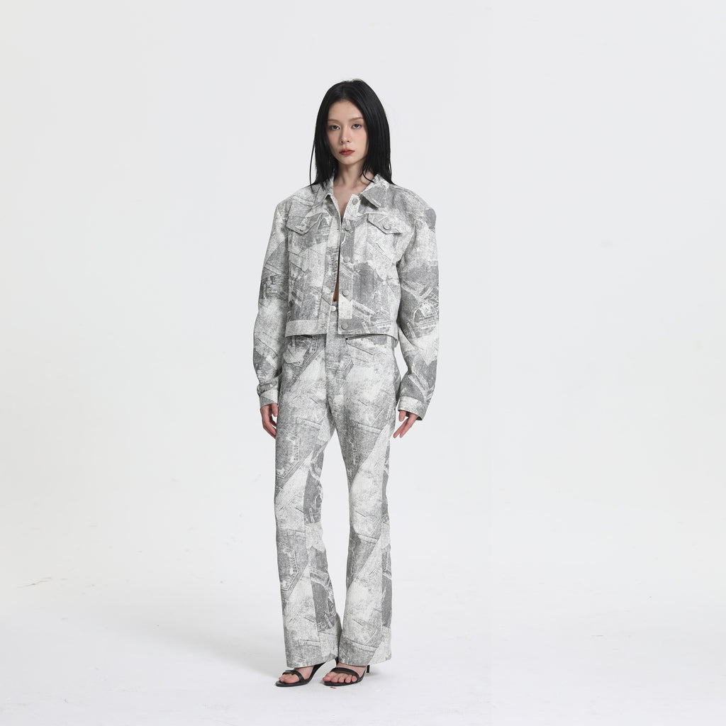 Libasic Unisex Printed Denim Casual Two-Piece Set