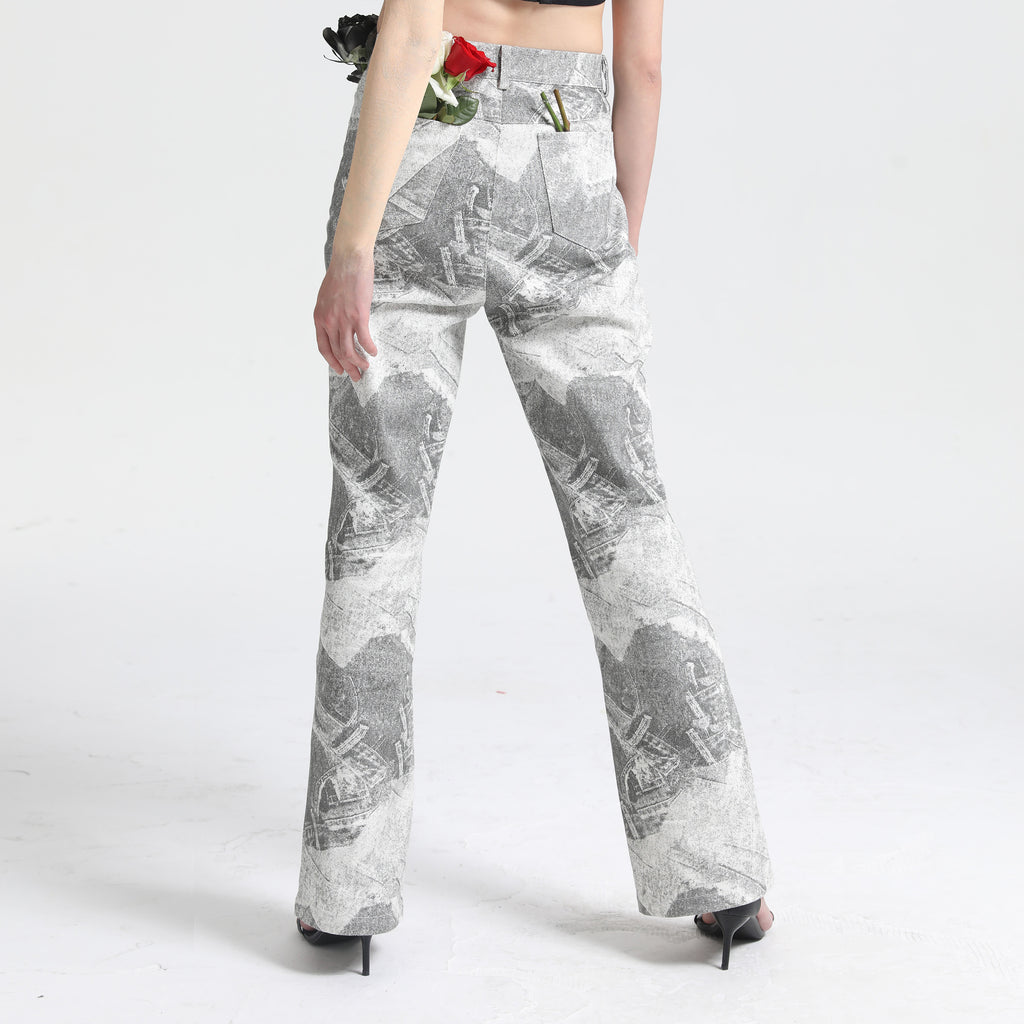 Libasic Unisex Printed Denim Casual Two-Piece Set