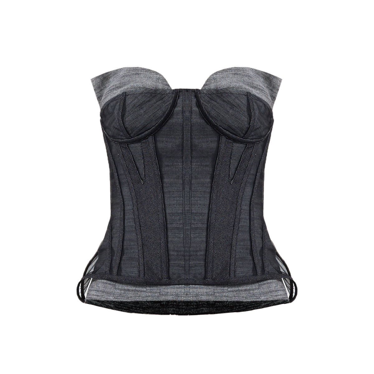 fishbone mesh denim tube top