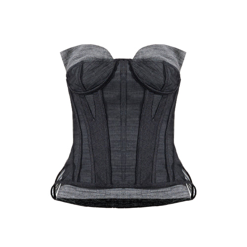 top a fascia in denim con trama a lisca di pesce