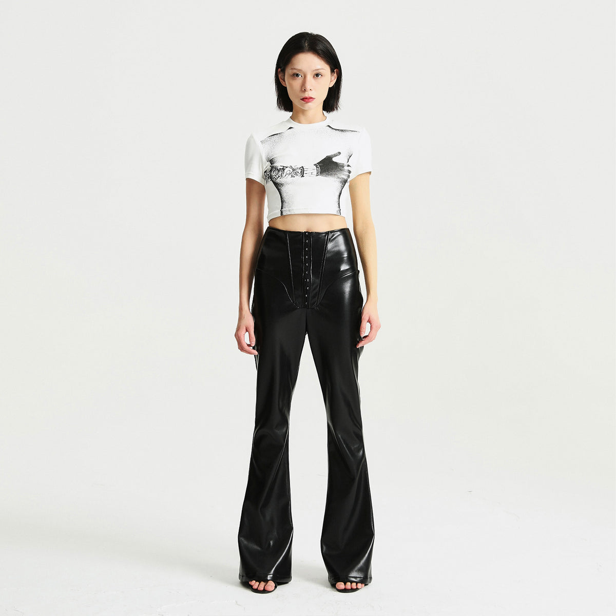 Printed Fitted High Waist White T-shirt