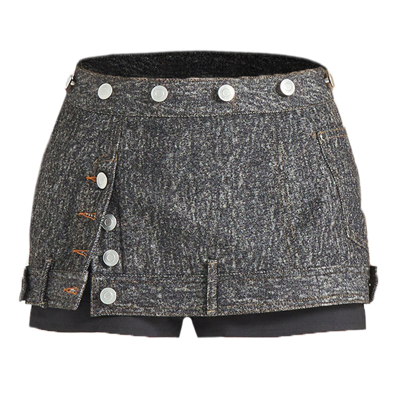 Faux Two-Piece Convertible Denim Skort