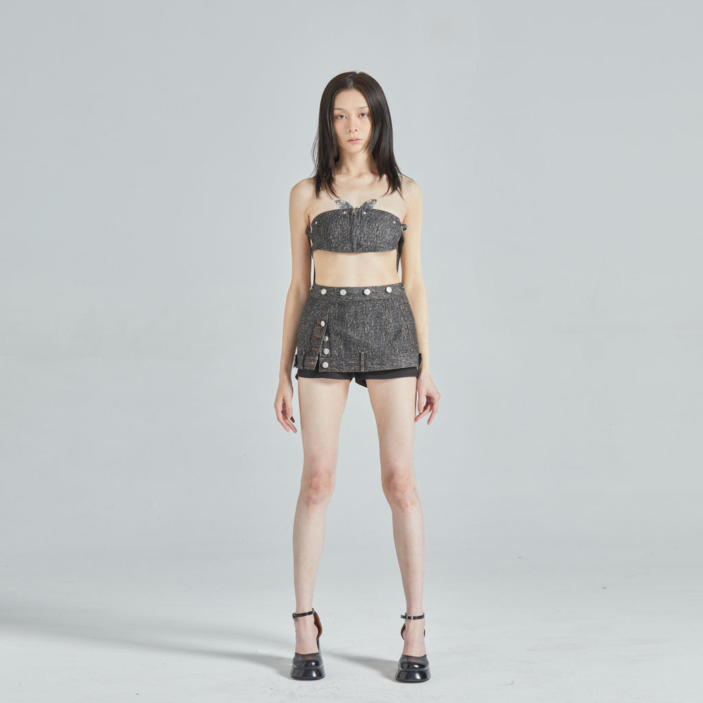 Faux Two-Piece Convertible Denim Skort