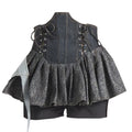 High-Waisted Boned Denim Asymmetrical Ruffled Skort