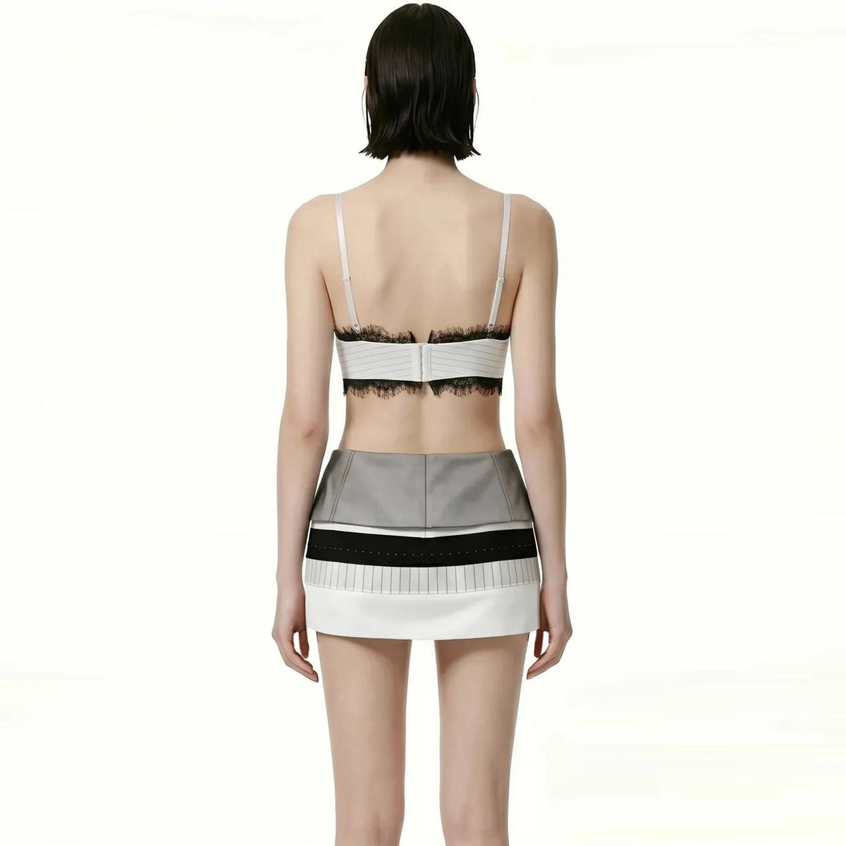Lace Trim Big Front Bow Cami Top & Layered Panel Mini Skirt Set