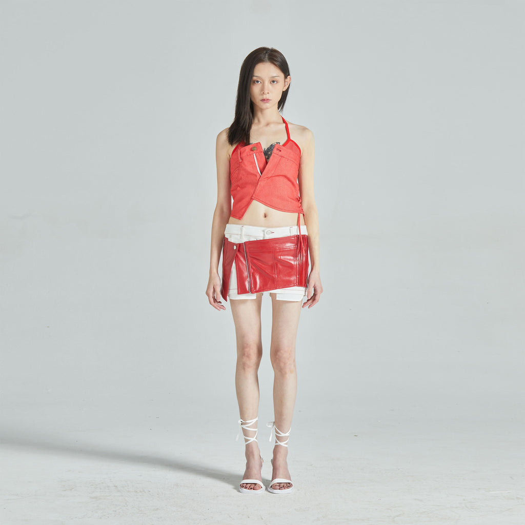 Structured Halter Denim Two-Piece Set