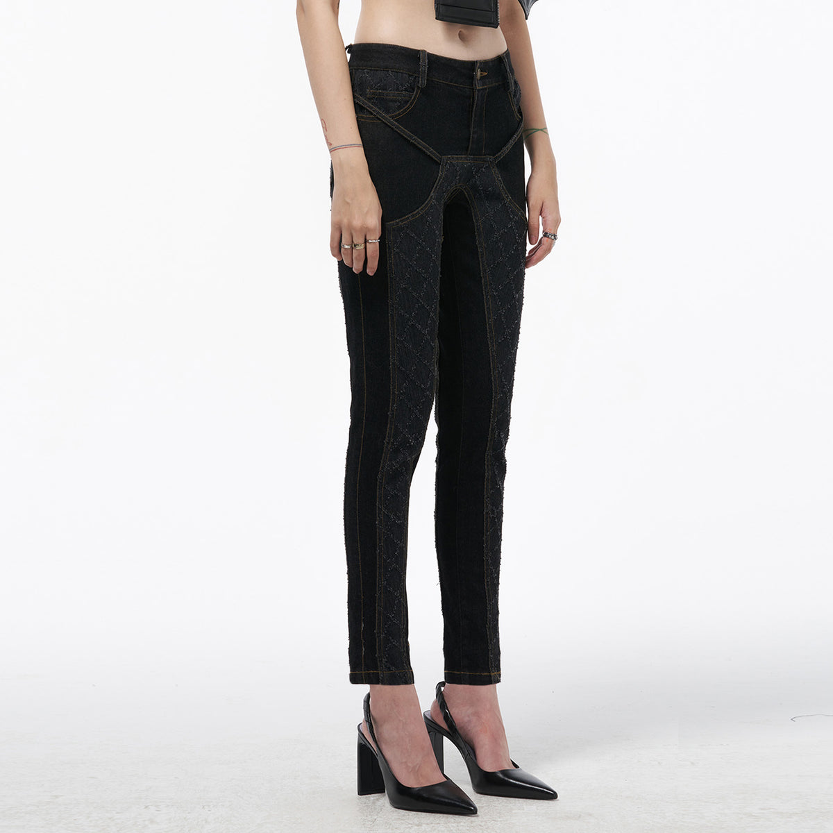 Paneled Denim Tapered Jeans