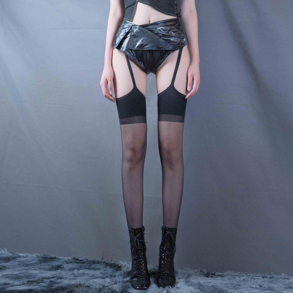 High-Waisted PU Leather Triangle Shorts with Trench Coat Structure