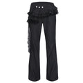 Asymmetrical Pleated Ruffle Denim Skirt Pants with Lace Sash