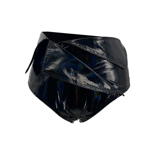 High-Waisted PU Leather Triangle Shorts with Trench Coat Structure