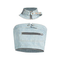 Collar Tube Top & Boned Waist Micro Flare Pants Denim Set