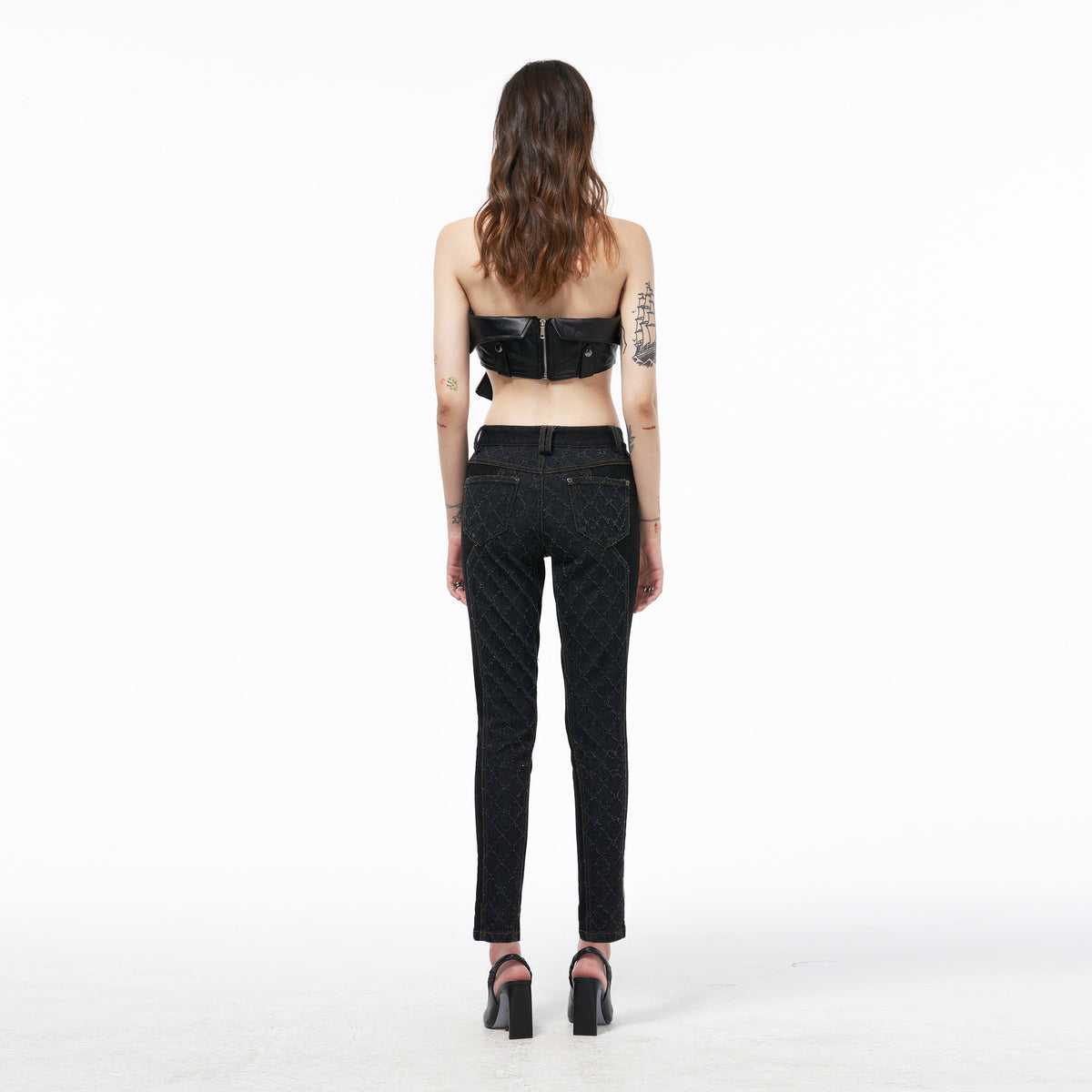 Paneled Denim Tapered Jeans