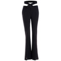 Wrap Strap Double Waist Micro Flare Trousers with Center Front Slit