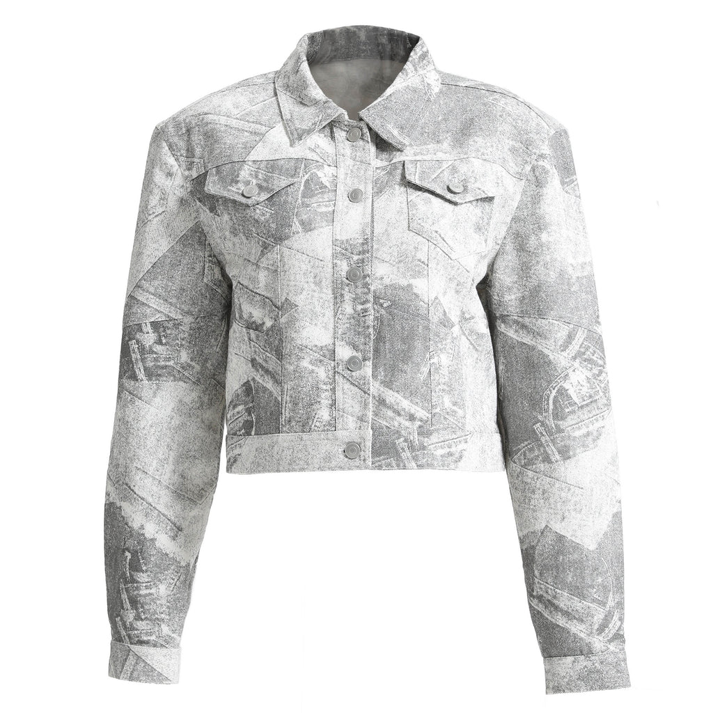 Libasic Unisex Printed Denim Casual Two-Piece Set