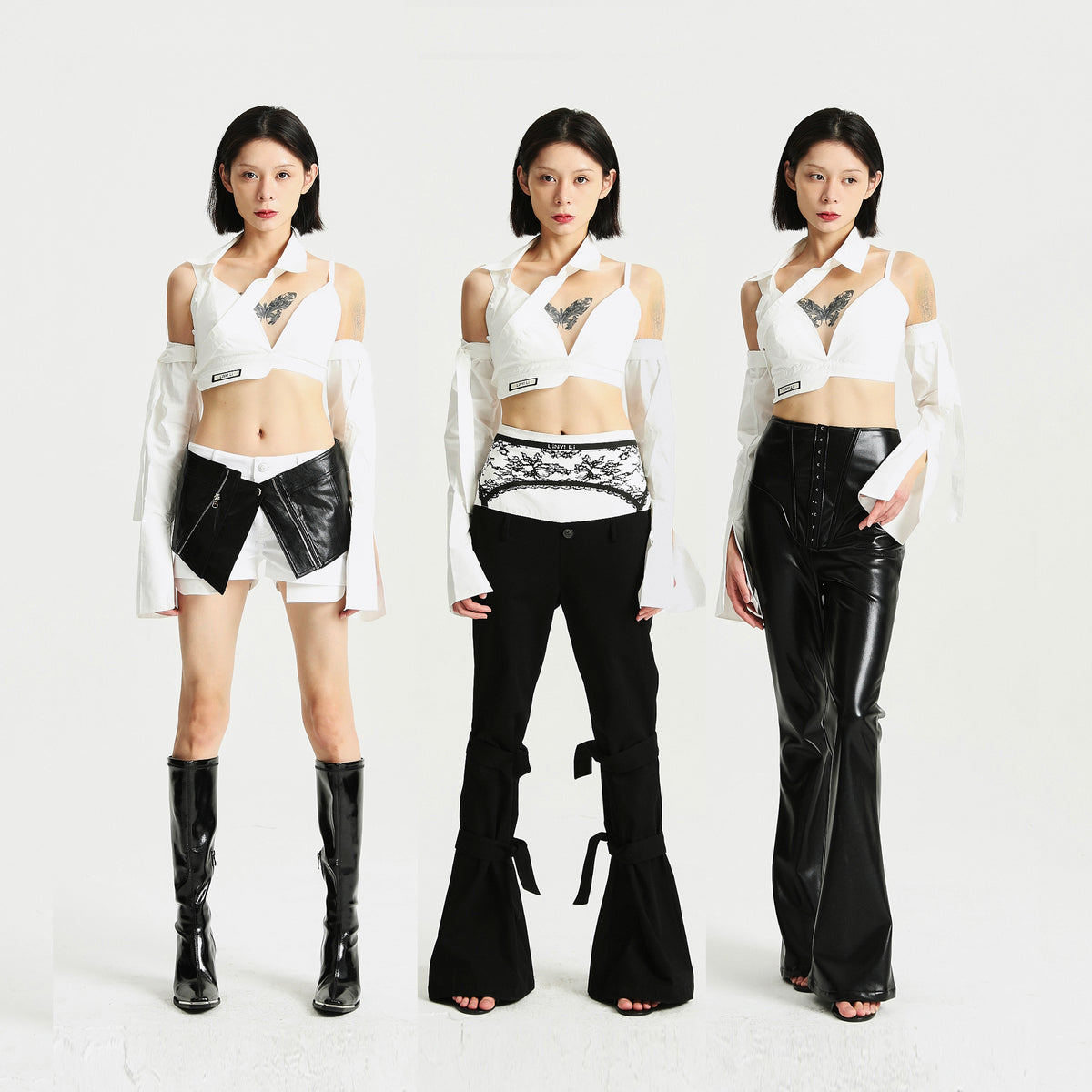 Asymmetric Halter Top with Detachable Long Sleeves