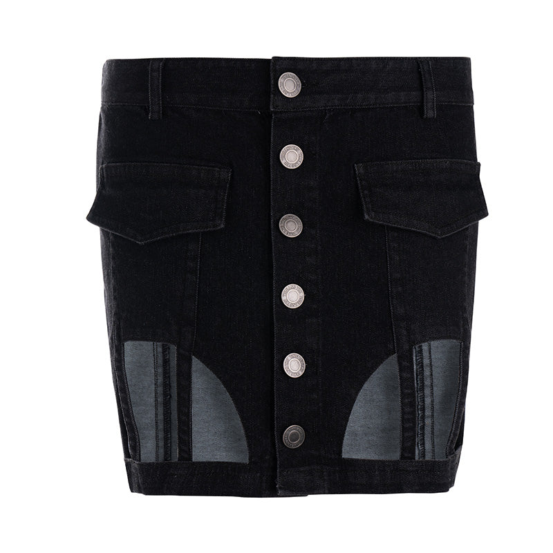 Low Rise Cutout Bodycon Denim Skirt